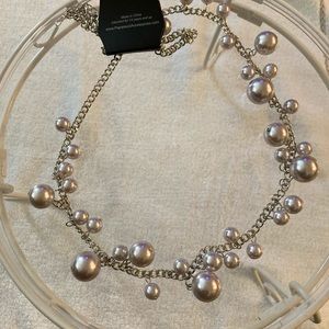 Opal pearl necklace earrings adj link chain silver